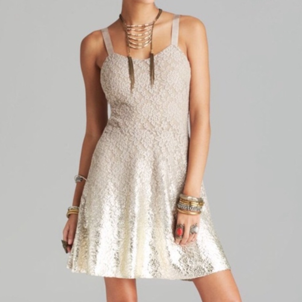 Free People Metallic Ombré Casual Lace Dress